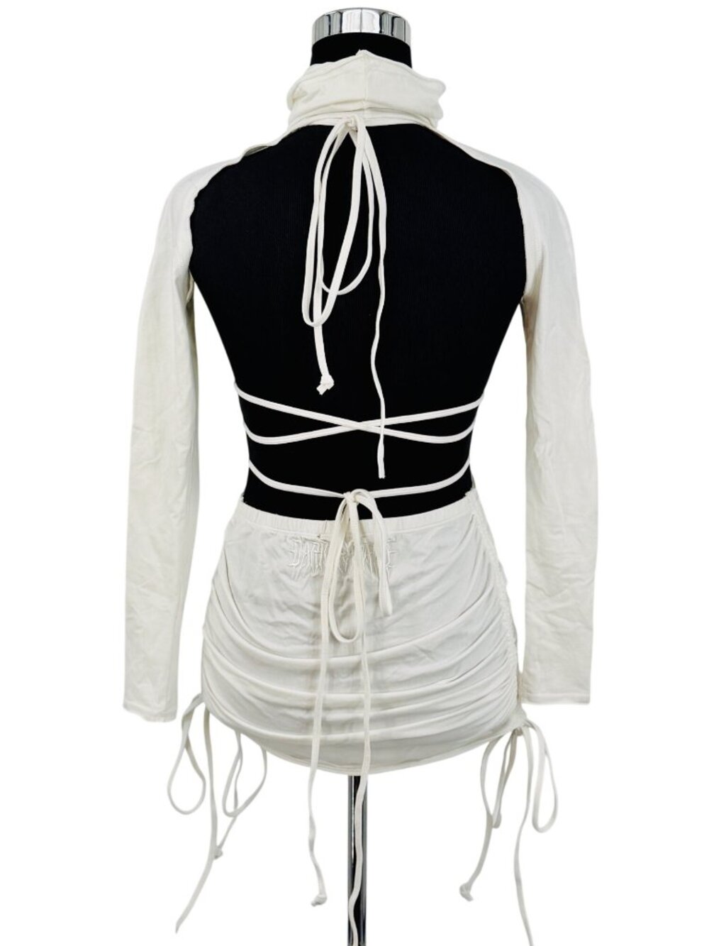 Dolls Kill White Strappy Cutout Ruched Sides Mini Dress| Rave Cyber Grunge Siren - Picture 7 of 13